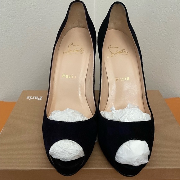 Christian Louboutin Very Prive  100mm Veau velour platform Peep pump EU36 - Picture 9 of 11
